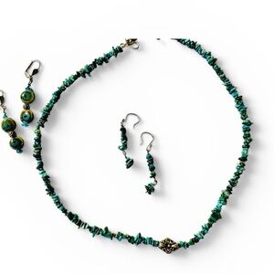 Turquoise Chip Necklace and Earrings Set - Green-Blue Jewelry